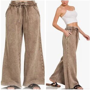 New Zenana Acid Wash Palazzo Sweatpants - S, M